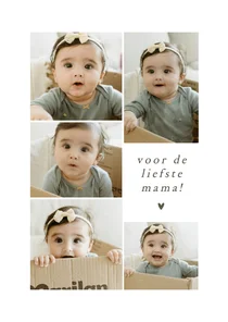 Moederdagkaartje fotocollage vijf foto's minimalistisch