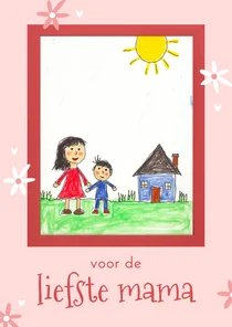 Moederdagkaartje roze met eigen tekening bloemetjes
