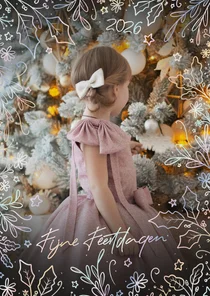 Mooie fotokaart kerst met holografisch botanisch kader