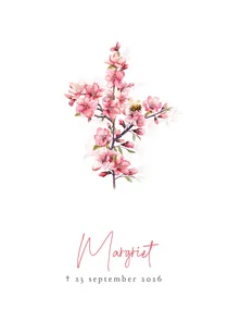 Mooie rouwkaart met roze bloesem takjes in waterverf