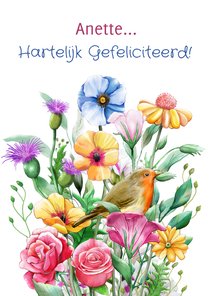 Mooie verjaardagskaart met diverse bloemen