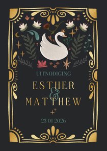 Mysterieuze sprookjes trouwkaart zwanen, lelies en kader