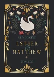 Mysterieuze sprookjes trouwkaart zwanen, lelies en kader