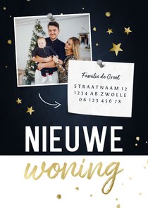 Nieuwe woning kerstkaart met foto en sterren