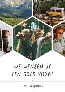 Nieuwjaar fotocollage hexagon kaart met 5 foto's