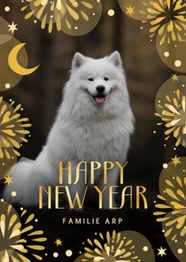  Nieuwjaar fotokaart grote foto vuurwerk sterren en maan