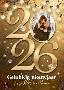Nieuwjaarskaart 2026 goud metaal kerst fijne feestdagen foto