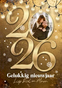 Nieuwjaarskaart 2026 goud metaal kerst fijne feestdagen foto