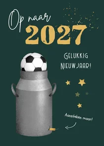 Nieuwjaarskaart 2027 carbid schieten vuurwerk sterren goud