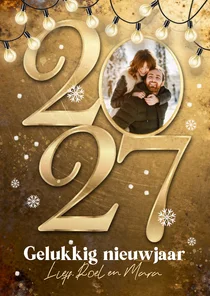 Nieuwjaarskaart 2027 goud metaal kerst fijne feestdagen foto