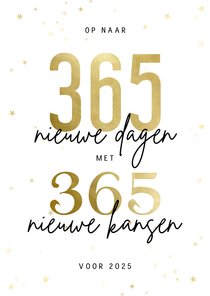 Nieuwjaarskaart 365 nieuwe dagen met 365 nieuwe kansen