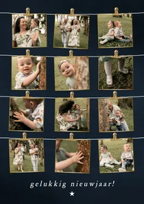 Nieuwjaarskaart blauw fotocollage jaaroverzicht eigen foto's