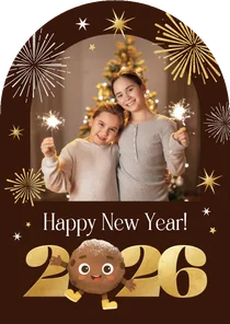 Nieuwjaarskaart boogkaart vuurwerk 2026 foto oliebol