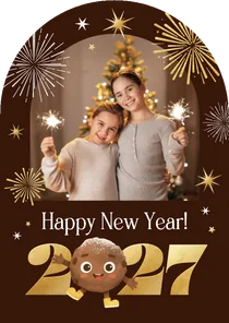 Nieuwjaarskaart boogkaart vuurwerk 2027 foto oliebol