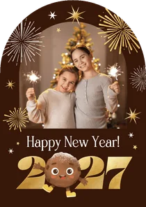 Nieuwjaarskaart boogkaart vuurwerk 2027 foto oliebol