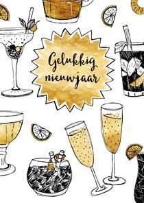 Nieuwjaarskaart champagne goud 