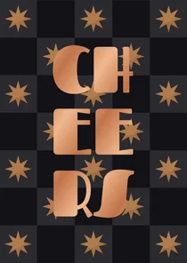 Nieuwjaarskaart cheers blokjespatroon met sterren