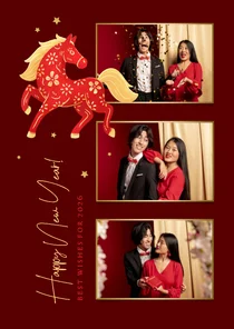 Nieuwjaarskaart Chinees fotocollage sterren paard