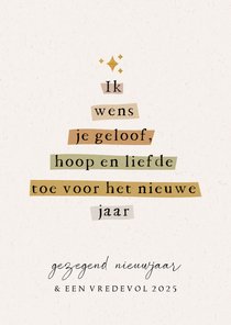 Nieuwjaarskaart christelijk quote kerstboom ster goudlook