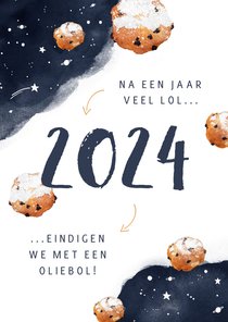 Nieuwjaarskaart corona oliebol 2024 2025 sterren 