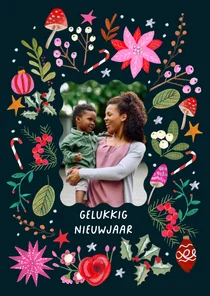 Nieuwjaarskaart fel gekleurde bloemen modern