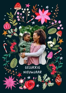 Nieuwjaarskaart fel gekleurde bloemen modern