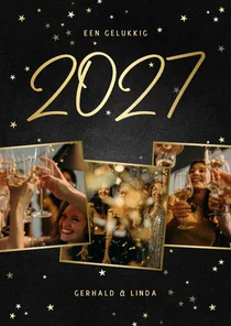 Nieuwjaarskaart fotocollage handgeschreven 2027 krijtbord