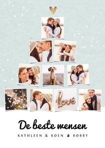 Nieuwjaarskaart fotocollage kerstboom goudlook confetti