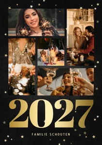 Nieuwjaarskaart fotocollage met gouden 2027 en sterren