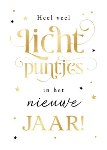 Nieuwjaarskaart goud lichtpuntjes in het nieuwe jaar sterren