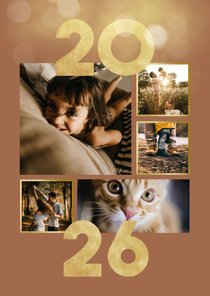 Nieuwjaarskaart goudlook collage aanpasbaar 2026