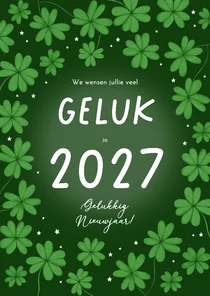 Nieuwjaarskaart groen klavertjes vier geluk 2027