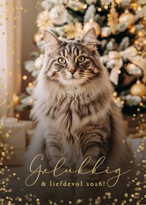 Nieuwjaarskaart grote foto kat gelukkig nieuwjaar