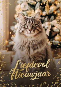 Nieuwjaarskaart grote foto kat gelukkig nieuwjaar