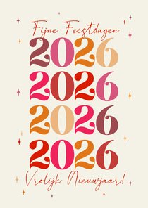Nieuwjaarskaart grote jaartallen kleurrijke typografie
