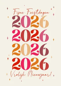 Nieuwjaarskaart grote jaartallen kleurrijke typografie