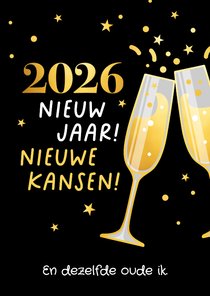 Nieuwjaarskaart humor ‘2026, nieuwe kansen, oude ik'