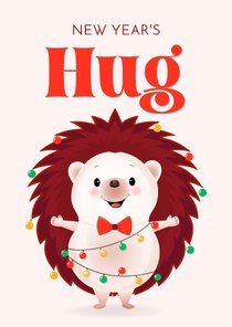 Nieuwjaarskaart humor vrolijke kerstegel geeft een knuffel