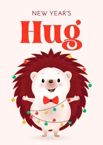 Nieuwjaarskaart humor vrolijke kerstegel geeft een knuffel