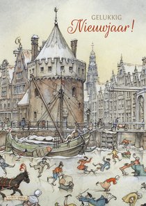 Nieuwjaarskaart ijstafereel Amsterdam