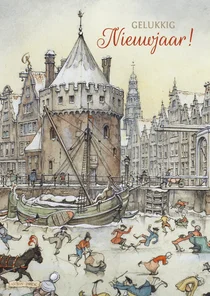 Nieuwjaarskaart ijstafereel Amsterdam