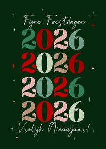 Nieuwjaarskaart kleurrijk typografie grote jaartallen