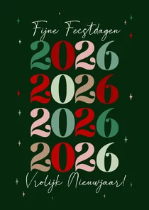 Nieuwjaarskaart kleurrijk typografie grote jaartallen