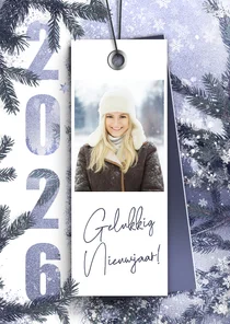 Nieuwjaarskaart label 2026 blauw winter