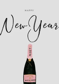 Nieuwjaarskaart met champagnefles en happy New Year
