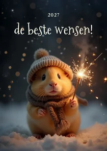 Nieuwjaarskaart met lieve cavia de beste wensen
