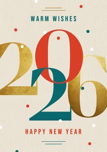 Nieuwjaarskaart modern typografisch 2026 goud kraft