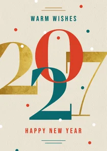 Nieuwjaarskaart modern typografisch 2027 goud kraft