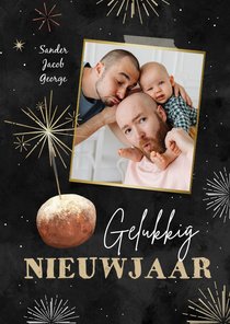 Nieuwjaarskaart oliebol vuurwerk sterretje fotokaart