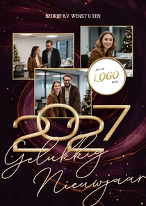 Nieuwjaarskaart rode marmer swirl zakelijk fotocollage 2027